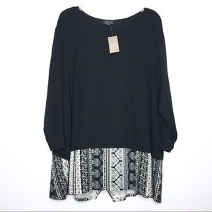 J. Jill Black Layered Mixed Knit Blouse 4X